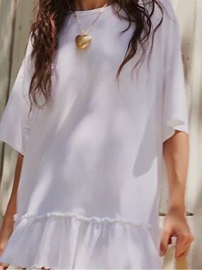 We The Free White Crewneck Tee shirt dress with ruffle